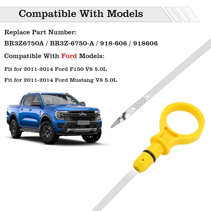 FBLOWMOD BR3Z-6750-A Oil Dipstick Indicator, Compatible with Ford F150 Mustang 2011-2014 Engine Oil Fluid Level Dip Stick Replace 918-606 - Image 2
